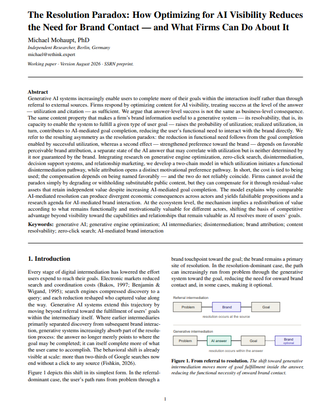Erste Seite des Working Papers „The Resolution Paradox“